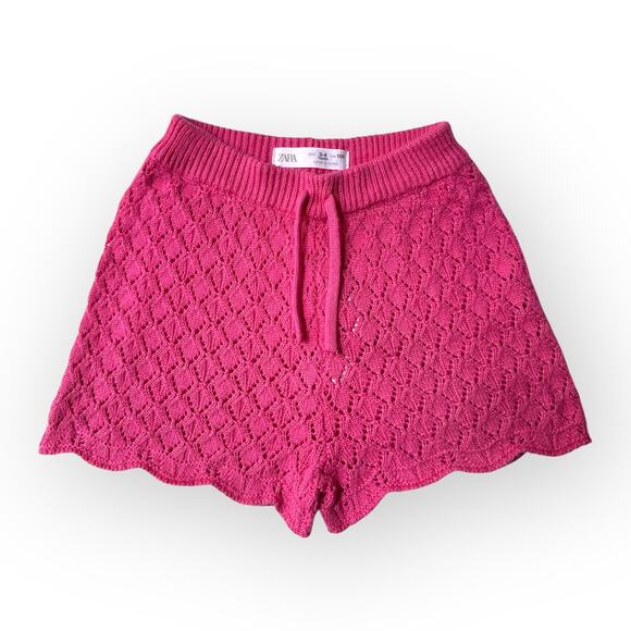 Zara Open Weave Knit Scalloped Top and Shorts Set Size 3-4 years Fuchsia Pink - Picture 5 of 14